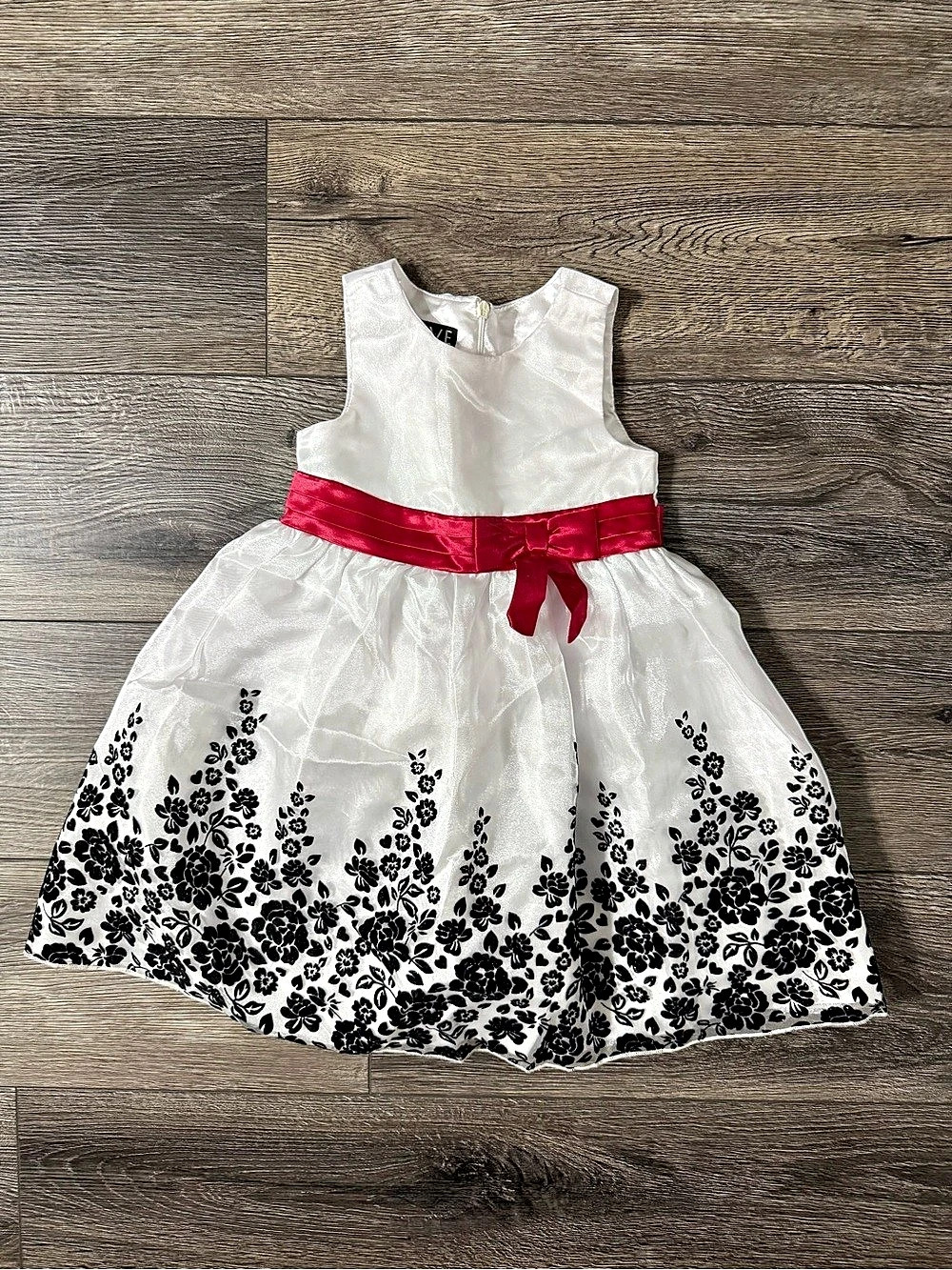 LOVE Girls White Black Floral Red Bow Party Dress 4T